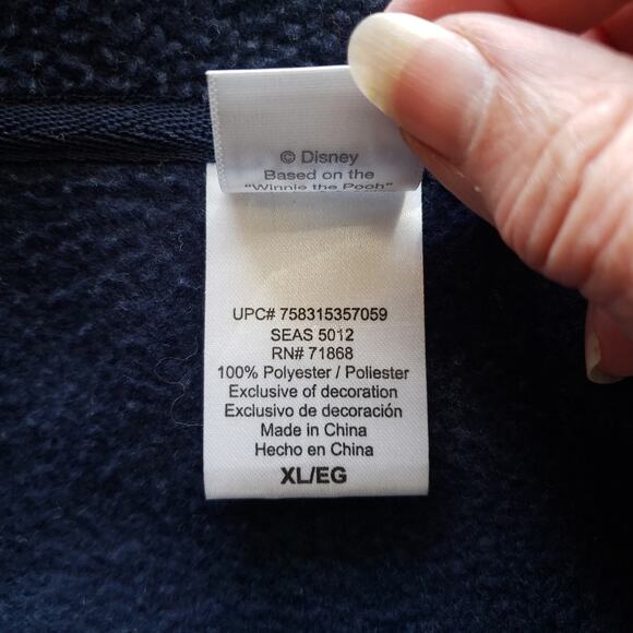 Disney Eeyore Patchwork Embroidered Full Zip Pocket Blue Fleece Jacket XL - Picture 9 of 10